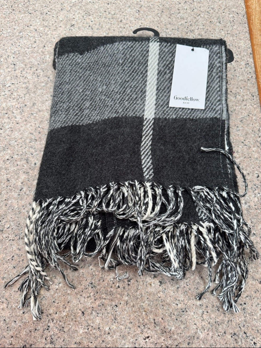 Goodfellow & Co Black and Gray Plaid Fringe Throw